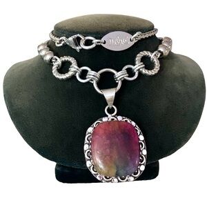 925 sterling silver overlay Rainbow solar quartz  charm maille boho necklace